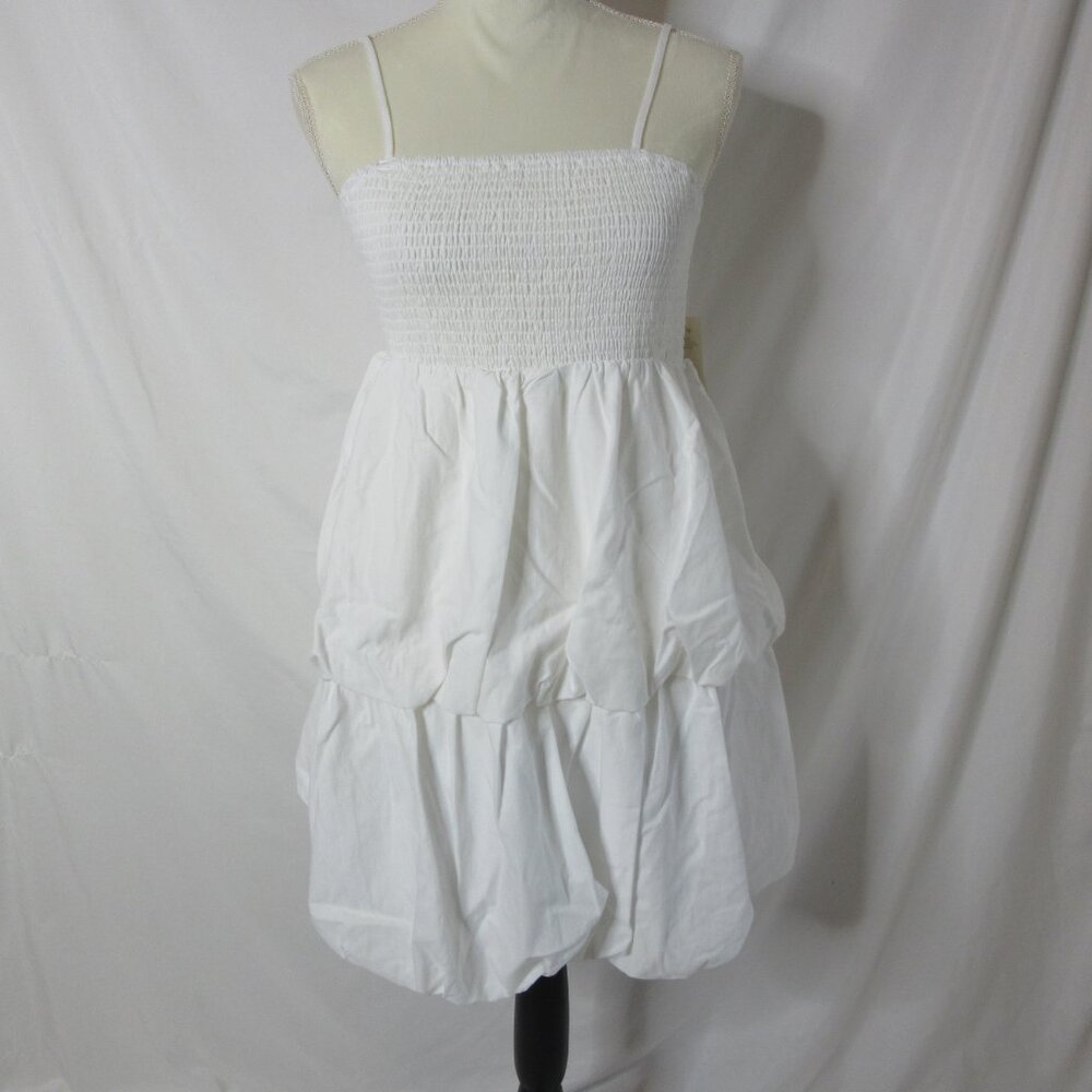 A New Day White Mini Tiered Bubble Dress Spaghetti Straps Smocked Size Med NWT